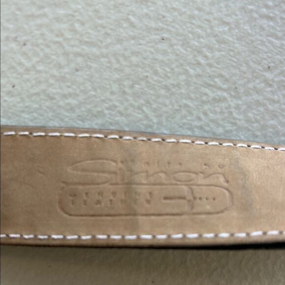 B.B. Simon Gold and Black Leather Belt with Shiny Buckle - Picture 5 of 10